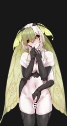 absurdres arthropod_girl bar_censor black_sclera black_thighhighs blush breasts censored closed_mouth colored_sclera extra_arms female fewer_digits futanari green_eyes hair_between_eyes head_tilt highres indie_virtual_youtuber insect_wings juniper_actias large_breasts looking_at_viewer monster_girl moth_antennae moth_girl moth_wings navel nude pale_skin penis pointless_censoring solo standing steaming_body thighhighs todding virtual_youtuber wings