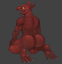 anthro ass balls big_butt capcom demon demon's_crest digital_media_(artwork) empty_eyes fangs feet firebrand gargoyle gargoyle's_quest genitals ghosts_'n_goblins humanoid_pointy_ears male male_only nude open_mouth pointy_ears red_arremer red_body see-saw solo teeth tongue