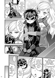 1boy 1girls ann_takamaki atlus black_hair breasts cleavage comic female hasemi_ryou human joker_(persona) latex_suit male mask megami_tensei pale_skin persona persona_5 phantom_thief_suit ren_amamiya sega tagme text twintails