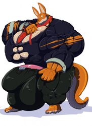 anthro balls belt big_balls big_bulge big_muscles big_penis bobert bodily_fluids bottomwear bulge clock clothing genitals hi_res huge_balls huge_bulge huge_cock huge_muscles hyper hyper_balls hyper_bulge hyper_genitalia hyper_muscles hyper_penis kangaroo macropod male male_only mammal marsupial muscular necktie nipples pants penis shoeless simple_background suit_jacket sweat torn_clothing watch white_background wristwatch