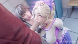 1boy 2girls 3d blowjob breasts female female_focus fortnite large_breasts lewdheart_(heart_lewd/iheartvoiceover) light-skinned_female light_skin male moaning morgan_myst_(fortnite) opennsfwsp oral oral_sex penis skye_(fortnite) sound tagme veedeeshka video voice_acted