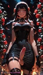 1futa ai_generated black_dress black_hair blush earrings erection eyebrows eyelashes fringe futa_focus futa_only futanari hair_between_eyes hair_ornament long_penis manofmidas red_eyes roses solo solo_focus solo_futa spy_x_family trembling trembling_for_penis uncensored yor_briar yor_forger