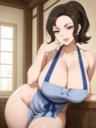 ai_generated anime anime_character anime_girl anime_milf anime_style apron apron_only big_ass big_breasts big_butt cleavage indoors mature_female mature_woman milf mommy mother mother_(pokemon_sv) naked_female no_panties pokemon pokemon_sv robotkesh seductive solo solo_female teasing thick_thighs video_game_character wide_hips