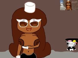 big_breasts black_stockings brown_eyes brown_hair caramelpearl_(artist) cocoa_cookie cookie_run cookie_run_kingdom cookie_run_ovenbreak cute garry's_mod garry's_mod gloves long_hair spamton_g_spamton_(cameo) tagme