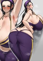 1girls armpits arms_up big_ass big_breasts black_hair blush glasses gorio huge_ass huge_breasts nico_robin one_piece tight_clothing wide_hips