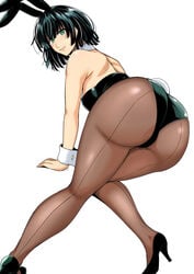 1girls 2d 2d_(artwork) ass ass_focus big_ass big_butt black_hair bob_cut bottom_heavy bubble_butt bunny_ears bunny_girl bunny_tail bunnysuit butt butt_focus clothed clothed_female clothing female female_only fubuki_(one-punch_man) green_eyes haruhisky high_heels human human_female human_only light-skinned_female light_skin looking_at_viewer looking_back no_sex one-punch_man paag pantyhose playboy realistic_proportions short_hair sideboob simple_background smile smile_at_viewer solo solo_female thick_ass thick_thighs white_background young_woman