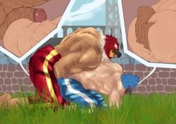 absurd_res anal anal_fingering animal_mask avian bird bluebird blush bodily_fluids body_oil clothed clothing demitiger1 eastern_bluebird fatal_fury fingering hi_res humanoid imminent_sex male male/male mask muscular neptune_mereaux oil_wrestling oscine partially_clothed passerine penis penis_on_back size_difference sweat thrush_(bird) tizoc wrestler wrestling x-ray_view