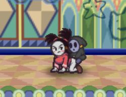 accurate_art_style ambiguous_penetration bandit_(mario) black_hair blush bottomless doggy_style fake_screenshot lisnotsfw mario_(series) mask nintendo paper_mario partially_clothed pigtails pixel_art sadie_(genocity) shortstack shy_guy size_difference white_skin