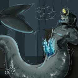 1boy 2d 2d_(artwork) artist_signature black_hair blue_eyes boner chubby cum cum_drip cumming digital_drawing_(artwork) ejaculation erection fish fish_tail fizzyfox_(artist) frills glowing_eyes glowing_genitalia grey_skin hybrid long_tongue looking_pleasured male male_only mermaid_tail monster monster_cock mutant nutting penis pressure_(roblox) roblox roblox_game scales sebastian_solace self_upload shark shark_tail sharp_teeth shiny_skin smooth_skin tongue_out