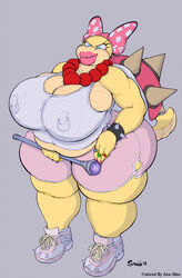 1girls bbw belly big_ass big_breasts big_lips bow chubby cleavage color color_edit edit huge_ass huge_breasts koopaling large_ass large_breasts mario_(series) muscular muscular_arms muscular_female necklace nipple_bulge nipple_piercing no_humans overweight overweight_female pink_lipstick scalie shorts smirk snao solo son-mao strongfat tank_top thick_thighs thunder_thighs tight_clothing wendy_o._koopa wide_hips yellow_scales yellow_skin