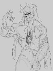 1boy 1male atan(jeje_47) bara barbed_penis big_penis digital_art hi_res holding_object horns jeje_47 male_focus masked_male penis size_comparison size_difference sketch sky:_children_of_the_light sky_children_of_the_light spikes thatgamecompany thick_dick