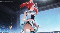 1girls ai_generated amenude_ai blush female hakos_baelz hakos_baelz_(idol_costume) hi_res high_quality hololive hololive_japan light_skin patreon public_nudity puffy_pussy pussy rat_ears rat_girl rat_tail red_hair skirt skirt_lift thighs twintails uncensored virtual_youtuber watermark white_hair