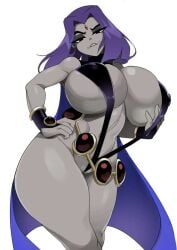 aged_up alternate_breast_size ashraely bedroom_eyes big_breasts bikini breasts_bigger_than_head cape dc_comics edit g-string g_string grey_body grey_skin groping_breasts groping_self happy hourglass_figure huge_breasts jewel jewel_on_forehead looking_at_viewer perfect_body purple_skin rachel_roth raven_(dc) seductive seductive_smile skimpy_bikini sling_bikini slut smile superheroine teen_titans textless textless_version venus_body voluptuous white_background whore_eyes wide_hips
