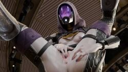 3d alien_girl breasts helmet hood laying_on_back legs_spread looking_at_viewer mass_effect mercymej painted_nails painted_toenails pussy quarian rubbing_pussy spread_pussy tali'zorah_nar_rayya