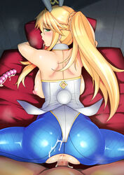 1boy 1girls ahoge anal_beads animal_ears anus artoria_pendragon artoria_pendragon_(lancer) artoria_pendragon_(swimsuit_ruler) ass back backboob bangs blonde_hair blue_legwear blush braid breasts bunny_ears bunny_tail bunnysuit clothed_sex cum cum_in_pussy detached_collar doggy_style fate/grand_order fate_(series) female fishnet_legwear fishnets french_braid green_eyes haruhisky highleg highleg_leotard highres large_breasts leotard long_hair looking_at_viewer looking_back nipples open_mouth penis ponytail prone_bone pussy sex shoulder_blades sidelocks solo_focus spread_legs straight tail tiara tongue tongue_out vaginal_penetration white_leotard wrist_cuffs