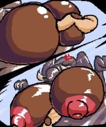 ambiguous_penetration anal anal_sex animated anthro_penetrated artist_request balls balls_slapping_ass big_nipples bouncing_breasts brown_body disembodied_penis doggy_style from_behind from_behind_position furry goth1cc lactation large_ass large_breasts multiple_penises nipples paizuri pink_nipples shorter_than_30_seconds size_difference tagme thick_ass titfuck video