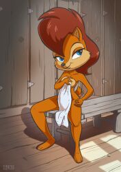 3_toes absurd_res acornart anthro archie_comics bedroom_eyes bench blue_eyes breasts brown_body brown_fur chipmunk covering covering_breasts covering_crotch covering_self digital_media_(artwork) feet female fur ground_squirrel half-closed_eyes hi_res mammal narrowed_eyes nude on_bench pinup pose rodent sally_acorn sauna sauna_bench sciurid seductive sega sitting solo sonic_(series) sonic_the_hedgehog_(archie) sonic_the_hedgehog_(comics) sonic_the_hedgehog_(series) toes