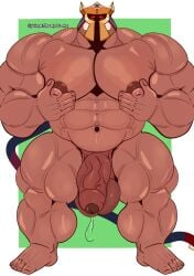 balls beernox_(xxl_woofia) big_penis blush gay genitals helmet huge_cock human humanoid humanoid_penis kumatorapolar male muscles muscular muscular_male navel nipples nude penis precum standing xxl_woofia