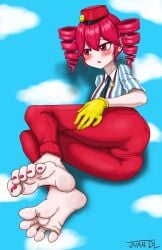1girls 2d 2d_(artwork) artist_name artist_request ass clothed clothed_female clothing feet female female_only foot_fetish gloves hat kasane_teto kasane_teto_(sv) laying_on_side legs mesmerizer_(vocaloid) mesmerizer_teto nail_polish painted_nails pants pussy_bulge red_eyes red_hair red_nails simple_background soles solo solo_female synthesizer_v thick_thighs thighs tight_clothing tight_pants toes twin_drills