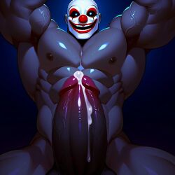 ai ai_assisted ai_generated clown cum dripping_cum dripping_semen huge_cock huge_muscles kharg male male_focus male_only muscles oc original_character penis scary_face solo_male