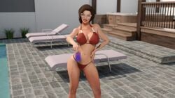 1female 1woman 3d aunt away_from_home big_boobs big_breasts bikini eva_(away_from_home) mature_female mini_bikini pool porn_game smile solo_female sunglasses vatosgames visual_novel white_skin