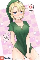 1girls blonde_hair english_text female genderswap_(mtf) link linkette rudy_saki rudysaki rule_63 standing text the_legend_of_zelda thigh_gap