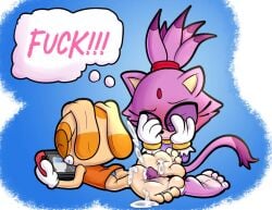 anthro baggy_(artist) blaze_the_cat blush cream_the_rabbit cub cum cum_on_feet embarrassed female_cub flustered foot_fetish foot_focus foot_play footjob furry futanari sonic_(series) source_deleted tagme weirdbirbgirl