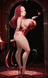 1girls ai_generated blowing_kiss body_writing bow breasts cleavage curvaceous female female_only green_eyes heart high_heels highres huge_breasts jessica_rabbit lipstick long_hair looking_at_viewer pose posing posing_for_the_viewer red_clothing red_hair red_lipstick ribbon shiny_hair shiny_skin side_view sideboob silk small_waist solo sparkles spotlight strapless strapless_leotard thighs who_framed_roger_rabbit