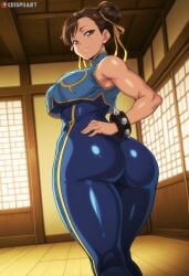 ai_generated bodysuit chun-li clothed crispiiart dat_ass huge_ass looking_at_viewer street_fighter thick_thighs