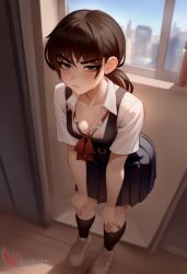 1girls 2d ai_generated ass barefeet big_ass big_breasts breasts chainsaw_man erophoenix feet female female_focus full_body looking_at_viewer looking_back mitaka_asa nude pale_skinned_female patreon_username school_uniform skirt smile soles solo solo_female sweat thick thick_thighs toes uncensored