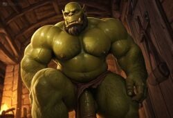 ai_generated ass bara buttcrush chair el_skelly_traquina facial_hair fantasy flaccid hairy_ass hairy_male huge_ass huge_pecs macro male male_only muscles muscular nipples nude orc penis sat_on sitting sitting_on_chair sitting_on_person sweat sweating tavern