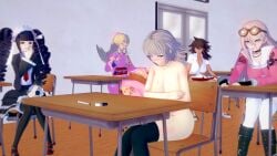 3d 5girls breasts celestia_ludenberg covering danganronpa desk female iruma_miu koikatsu nanami_chiaki nude owari_akane saionji_hiyoko sitting tagme ultimateenf