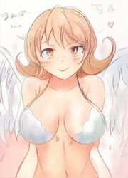 bra breasts drawn female harpy ishuzoku_reviewers meidri simple_background wings