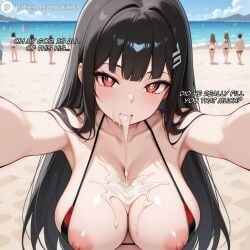 1girls after_anal after_fellatio after_sex after_vaginal ai_generated beach big_breasts bikini black_hair blue_archive cheating cuckold cuckold_meal cuckold_pov cuckolding cum cum_in_mouth cum_inside cum_on_breasts cum_on_tongue cum_swap cumdrip english_text female female_focus female_only femdom horny horny_female huge_breasts humiliation imminent_kiss kitina large_breasts light-skinned_female light_skin long_hair micro_bikini netorare nipples ntr open_mouth outdoors pan-african_flag_bikini pov pov_eye_contact presenting presenting_mouth public reaching_towards_viewer red_eyes rio_(blue_archive) seductive snowballing tagme text tongue tongue_out