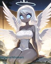 1girls ai_generated angel angel_wings big_breasts breasts breasts_bigger_than_head cute cute_face emily_(hazbin_hotel) female female_focus hazbin_hotel highres horny horny_female hot_spring large_breasts larger_female mature_female mixteart monster monster_girl night onsen patreon pleasure_face sitting smile smiley_face thick thick_female thick_thighs thighs towel towel_wrap watermark wet wet_body wet_skin