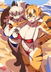 big_breasts bikini breasts cleavage feline female furry huge_breasts mx99926 thick_thighs tiger tiger_girl wide_hips