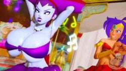 2girls 3d 3d_animation 3d_model animated big_breasts breast_expansion breasts dancing female female_only huge_breasts jungle_de_ikou massive_breasts music prevence purple_hair risky_boots shantae shantae_(character) tagme video