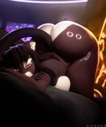 absurd_res animal_humanoid anthro ass bed bedroom bedroom_eyes big_breasts big_butt breasts colored_nails domestic_cat felid felid_humanoid felidae feline feline_humanoid felis female fur furniture hair half-closed_eyes hi_res huge_breasts huge_butt humanoid jinsang_(artist) looking_at_viewer mammal mammal_humanoid nails narrowed_eyes nude pantherine reflection reflective_body seductive smile solo sonia_(omniman907) tail thick_thighs