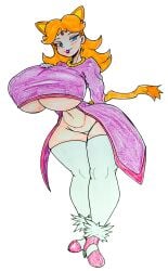 1girls 2025 2025s absurdres alternate_breast_size animal_ears belly belly_button big_breasts bikini blaze_the_cat_(cosplay) blonde_hair blue_eyes bottomless breasts breasts_bigger_than_head brown_hair clothed clothes clothing cosplay crossover_cosplay female female_focus female_only gaixas1 gaixas1draw gloves grin highres huge_breasts human human_only humanoid large_breasts larger_female legs looking_at_viewer mario_(series) massive_breasts midriff navel nintendo princess princess_daisy seductive seductive_eyes seductive_look sega short_hair simple_background smile solo solo_female stockings super_mario_land taller_female taller_girl thick_thighs thighs toned traditional_media underboob voluptuous white_background