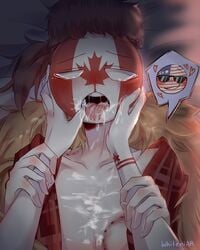 ahe_gao bite_mark canada_(countryhumans) clothed countryhumans cum_in_mouth heart holding_head tagme tearing_up tuque united_states_of_america_(countryhumans)