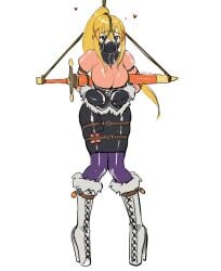 ballet_boots big_breasts bondage bondage_mittens boots breasts collar collared darkness_(konosuba) eudetenis female femsib gag gagged harness_muzzle_gag hobble_dress hobble_skirt hobbled kono_subarashii_sekai_ni_shukufuku_wo! latex latex_clothing latex_leggings latex_skirt muzzle_(object) muzzle_gag pencil_skirt ponytail posture_collar vibrator vibrator_under_clothes winter_clothes