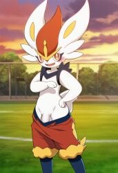 ai_generated cinderace male nintendo outdoors penis penis_peek pokemon pokemon_(species) shy solo_male wardrobe_malfunction