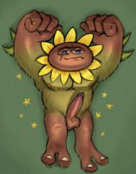 brown_skin evilevilevil flowah flower full_body green_skin grin laying_on_back male monster muscular my_singing_monsters penis self_upload solo_male sweat