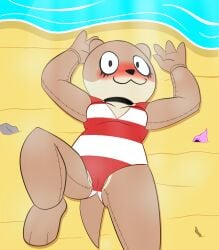 1girls 4_fingers animate_inanimate anthro anthro_female anthro_only barely_visible_vulva beach beach_background bent_leg blush blushing_at_viewer blushing_female blushing_profusely breasts broadside_beach brown_body brown_fur camel_toe cameltoe clothed clothed_female clothes clothing digital_drawing_(artwork) digital_media_(artwork) eyelashes female female_only fully_clothed fully_clothed_anthro fully_clothed_female furry furry_female furry_only genital_peek hi_res laying_down laying_on_back looking_at_viewer looking_at_you lying lying_on_back mammal mascot_costume mascot_suit mustelid musteline no-human no_human no_humans ocean olive_otter on_back on_ground one-piece_swimsuit one_piece_swimsuit only_female only_furry otter plush plush_doll plushie plushie-like png sand sea sea_shell seashell shipwrecked_64 small_tail solo solo_anthro solo_female solo_furry steam steaming_body stitch_(sewing) striped_clothes striped_clothing striped_one-piece_swimsuit striped_swimsuit striped_swimwear swimsuit swimwear two_tone_body two_tone_fur vulva vulva_focus vulva_line vulva_outline water weirdkoaladream wide_eyed