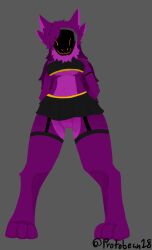 anthro bottomless bottomwear breasts clothed clothing female garter_belt garter_straps genitals looking_at_viewer machine nude protoderse protogen skirt solo under_boob