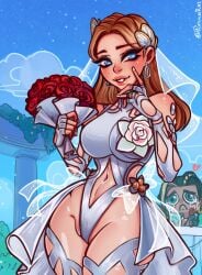 1girls artist_signature blonde_hair blue_eyes bouquet broken_heart crying_male curvy fantastic_four female hips invisible_woman invisible_woman_(marvel_rivals) light-skinned_female light_skin male marvel marvel_rivals midriff namor_(marvel_rivals) poposhirat roses sue_richards sue_storm thick_thighs thighhighs wedding_dress wedding_veil