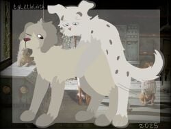 animal_ears artist_name canine dog_ears dog_tail doggy_style domestic_dog female feral feral_on_feral isle_of_dogs littlelilith male male/female mating one_eye_closed peppermint_(isle_of_dogs) screencap_background sex spots spots_(isle_of_dogs) white_fur