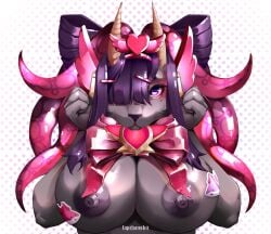 anthro big_areola big_breasts big_nipples breasts cosplay dokiwatch fapchanskii female furry furry_female goat heart_of_hope_juno horns horny_female juno_(overwatch)_(cosplay) nipples oc octopus overwatch overwatch_2 shark tentacle tentacle_hair wet wet_body wet_skin