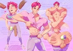 abby_(kpop_demon_hunters) anal_insertion bara big_pecs bulge cum cum_on_face english_text gay kpop_demon_hunters lifting_shirt male male_only muscular muscular_male nathanpink pecs saja_boys soda_can spreading_ass veiny_penis yaoi