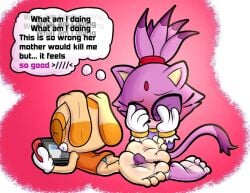 anthro baggy_(artist) blaze_the_cat blush cream_the_rabbit cub embarrassed female_cub flustered foot_fetish foot_focus foot_play footjob furry futanari sonic_(series) tagme weirdbirbgirl